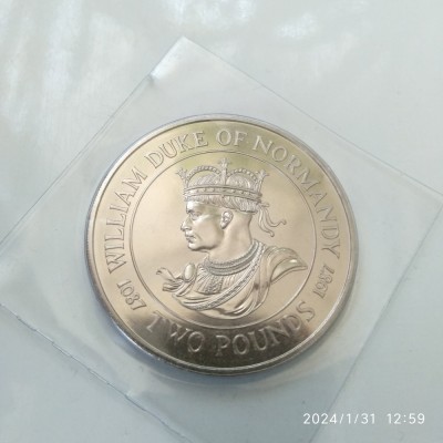 -Y-BAILIWICK OF GUERNSEY 2 POUND 1987 WILLIAM DUKE OF NORMAMDY UNC foto