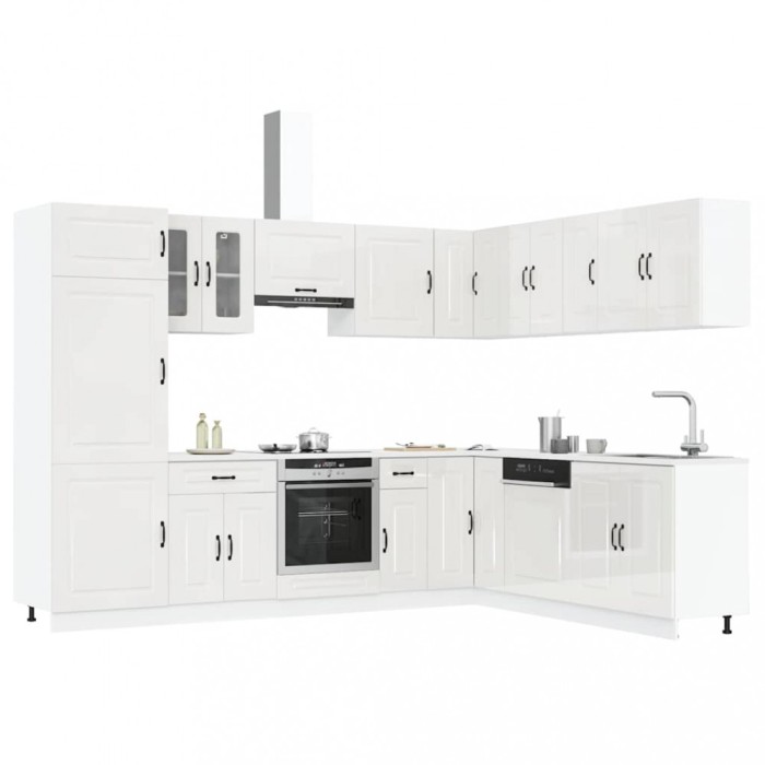Set dulap de bucătărie 14 piese &bdquo;Kalmar&rdquo; alb lucios Lemn