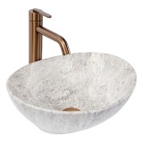 Lavoar pe blat Rea Sofia Light Stone, model modern din ceramica, finisaj piatra deschisa, 45x30x12cm