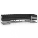 Set mobilier de gradina cu perne, 7 piese, lemn masiv de pin
