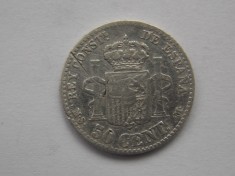 50 CENTIMOS 1880 SPANIA-argint