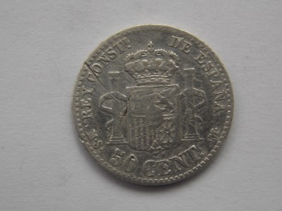 50 CENTIMOS 1880 SPANIA-argint foto