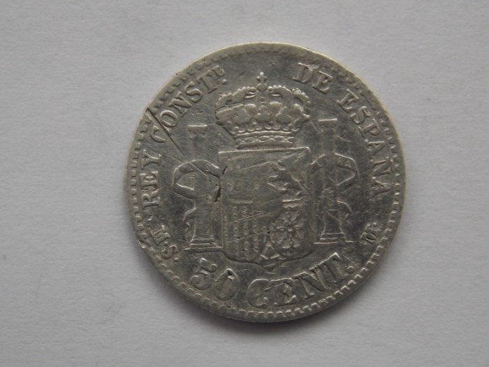 50 CENTIMOS 1880 SPANIA-argint