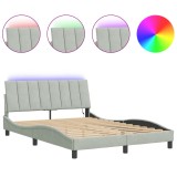 Cadru de pat cu LED fara saltea, Hanko, gri deschis, 140x200 cm, catifea