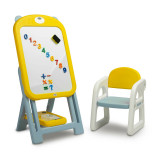 Cumpara ieftin Tabla educationala cu scaunel, Toyz, Ted, Include magneti si markere, Inaltime reglabila, 50x44x68-100 cm, 3 ani+, Galben
