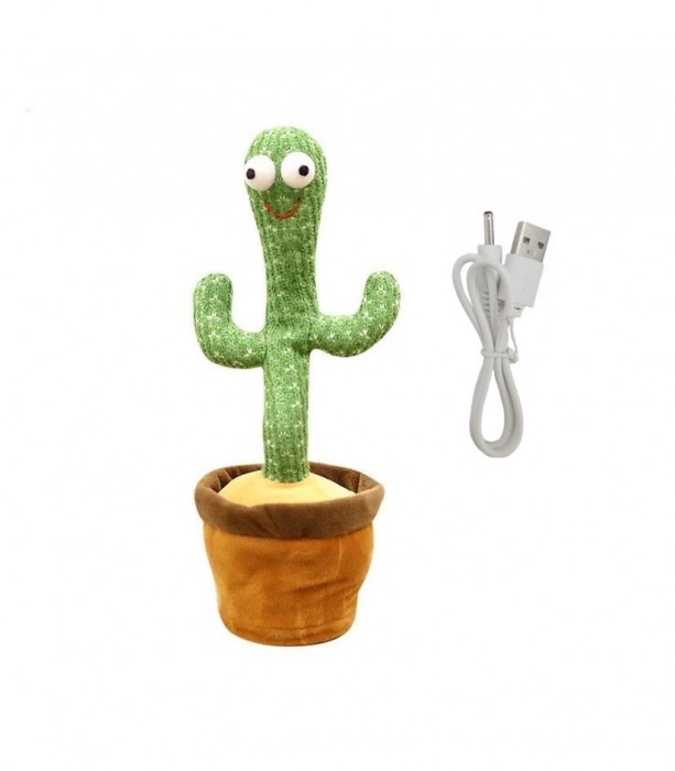 Jucarie interactiva Cactus Dansator si Vorbitor, acumulator si cablu USB, multicolor