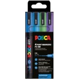 Marker UNI Posca PC-3ML, varf rotund, 0. 9-1. 3mm, set 4 culori reci, cu sclipici