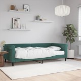 vidaXL Pat de zi cu saltea, verde &icirc;nchis, 90x200 cm, catifea