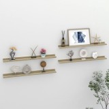 Set 4 rafturi perete Gossi, 80x9x3 cm, MDF, alb si stejar sonoma, decorative suspendate