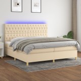 Cumpara ieftin Pat cu arcuri, saltea și LED, crem, 200x200 cm, textil