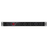 PDU LOGILINK 1U pt. rack 19 inch, 8 prize IEC, intrare IEC, max 10 A, protectie supratensiune, ON/OFF, IP20, negru, &quot;PDU8A02&quot; (timbru verde 0.8 lei)