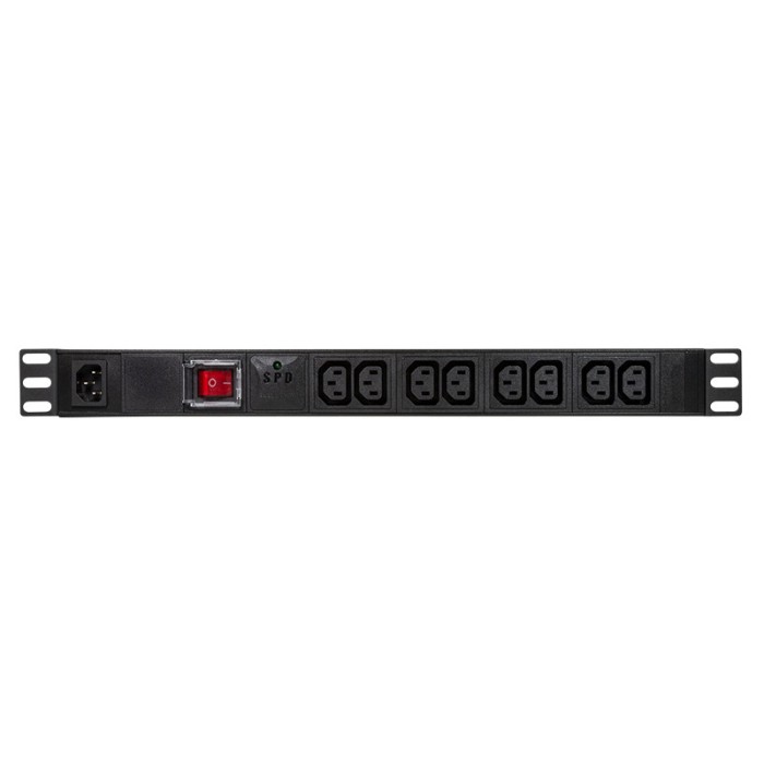 PDU LOGILINK 1U pt. rack 19 inch, 8 prize IEC, intrare IEC, max 10 A, protectie supratensiune, ON/OFF, IP20, negru, &quot;PDU8A02&quot; (timbru verde 0.8 lei)