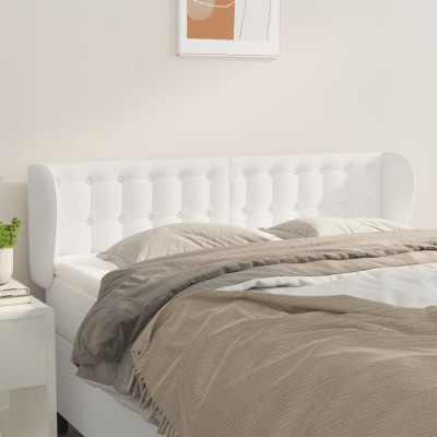 vidaXL Tăblie de pat cu aripioare, alb, 147x23x78/88cm piele ecologică 3117235 foto