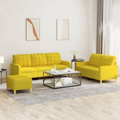 vidaXL Set de canapele cu perne, 3 piese, galben deschis, textil 3201319 foto