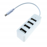 Cumpara ieftin HUB cu conector USB Tip C , 4 porturi USB 2.0, cablu 10 cm, indicator Led, alb