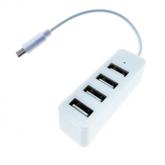 HUB cu conector USB Tip C , 4 porturi USB 2.0, cablu 10 cm, indicator Led, alb