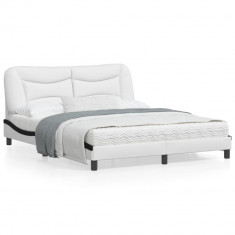 vidaXL Cadru de pat cu LED, alb și negru, 160x200 cm, piele ecologică
