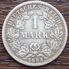 (A333) MONEDA DIN ARGINT GERMANIA - 1 MARK 1893, LIT. F, MAI RARA, TIRAJ MIC