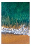 Tablou Canvas, "Valuri m&acirc;ng&acirc;ind nisipul aurit", Albastru, Apă, Valuri, Nisip, Lumină, Textură, Natură, Ocean, Coastă, Relaxare, 26 x 39 cm, CMCLASS
