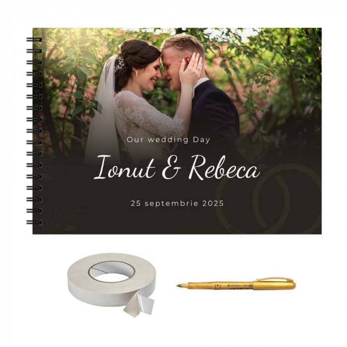 Set Album foto / GuestBook pentru nunta, personalizabil cu poza, A4 landscape,