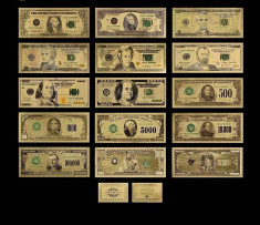 SUA - Set 15 bancnote 1$ -1 billion $ polimer color placat cu aur 24k foto