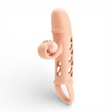 Manșon vibrator ROMANCE Mind Blowing Miracles, cu bullet inclus, pentru extensia și &icirc;ngroșarea penisului, inel pentru testicule, culoarea pielii, 20 c