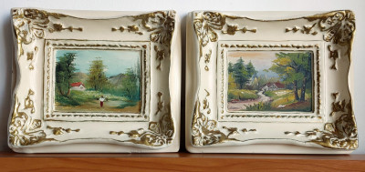 Peisaje - 2 aplice ceramice, miniaturi originale in ulei, Arta Populara Craiova foto