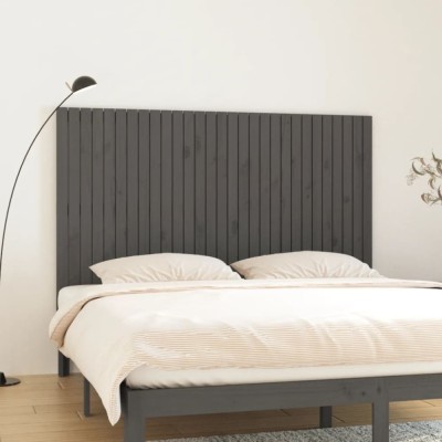 vidaXL Tăblie de pat pentru perete, gri, 185x3x110 cm, lemn masiv pin 824965 foto