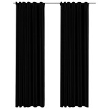 Cumpara ieftin Perdele opace aspect panza, carlige, 2 buc., negru, 140x225 cm