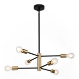 Cumpara ieftin Lustra Industriala Techstar&reg; cu 6 Lumini E27, Metal Negru si Auriu Satinat, Design Nordic Scandinav