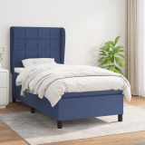 VidaXL Pat box spring cu saltea, albastru, 90x190 cm, textil