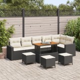 Set de canapea pentru grădină vidaXL 10 piese cu perne Negru Ratan Acacia, Set de dining pentru grădină vidaXL 4 piese cu perne Negru Ratan Acacia