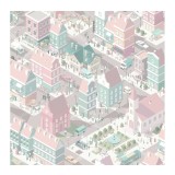 Tapet copii, cu oras, roz, My Kingdom L97603