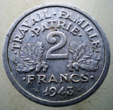 1.102 FRANTA VICHY WWII 2 FRANCS FRANCI 1943, Europa, Aluminiu