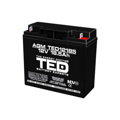 Acumulator 12V Stationar VRLA, Dimensiuni 181 x 76 x 167 mm, Baterie 12V 18.5Ah F3, TED Electric TED002778 foto