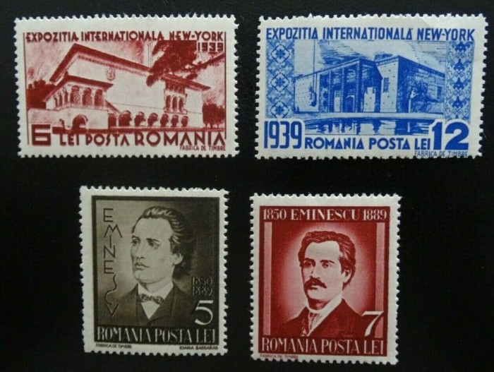 Romania LP 129+130 , Expozitia internationala + M. Eminescu , MH/*