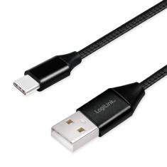 CABLU alimentare si date LOGILINK, pt. smartphone, USB 2.0 (T) la USB 2.0 Type-C (T), 0.3m, premium, cablu cu impletire din bumbac, negru, &amp;quot;CU0139&amp;quot; (t foto