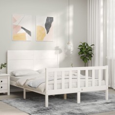 vidaXL Cadru de pat fără saltea, alb, 140x200 cm, lemn masiv pin 3192752