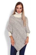 Poncho dama tricotat cu maneci lungi Beige foto