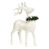 Figurină Decorativă Crăciun, Model Cerb, Glitter Alb Holografic, Coroniță Verde, 22cm, Oem