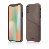 Husa Vetter pentru iPhone XS, X, Clip-On Genuine Leather with Card Holder, Coffee