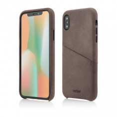 Produs Resigilat Husa iPhone XS, X, Clip-On Genuine Leather with Card Holder, Coffee, Resigilat