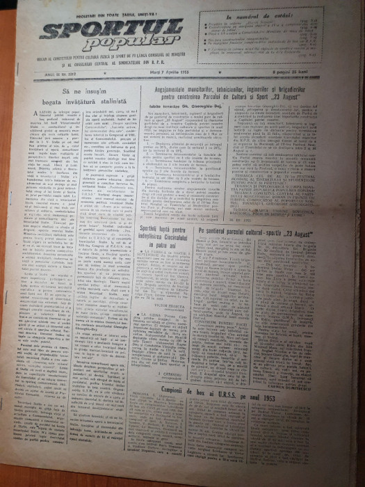 sportul popular 7 aprilie 1953-cupa bucegi la schi,tenis de masa,stiinta cluj