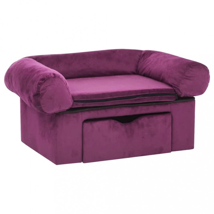 Canapea pentru caini, cu sertar, visiniu, 75x50x38 cm, plus