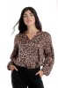 Bluza Dama cu Decolteu in V, Satin Leopard, Maro - L, Eranthe