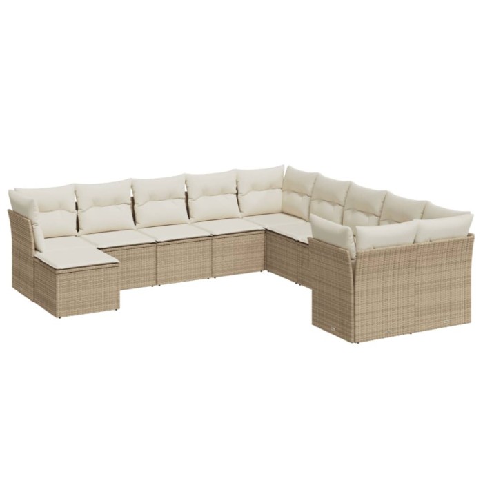 Set canapele de gradina cu perne, 11 piese, bej, poliratan
