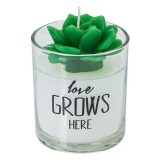 Lumanare decorativa 3D cu Floare verde in pahar, 6,5x8 cm