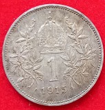(A293) MONEDA ARGINT AUSTRIA - 1 CORONA 1915, FRANZ JOSEPH, STARE FOARTE BUNA, PATINA FRUMOASA