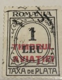 Timbre Romania Timbru Supratipar 1 leu timbrul Aviatiei taxa de plata