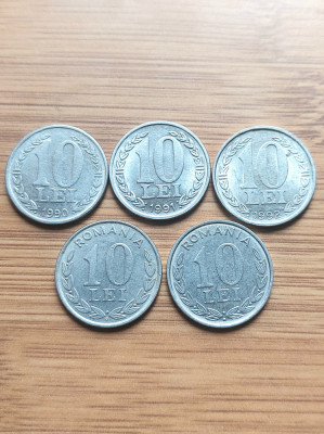 Moneda Romania 10 lei 1990,1991,1992,1994,1995 foto